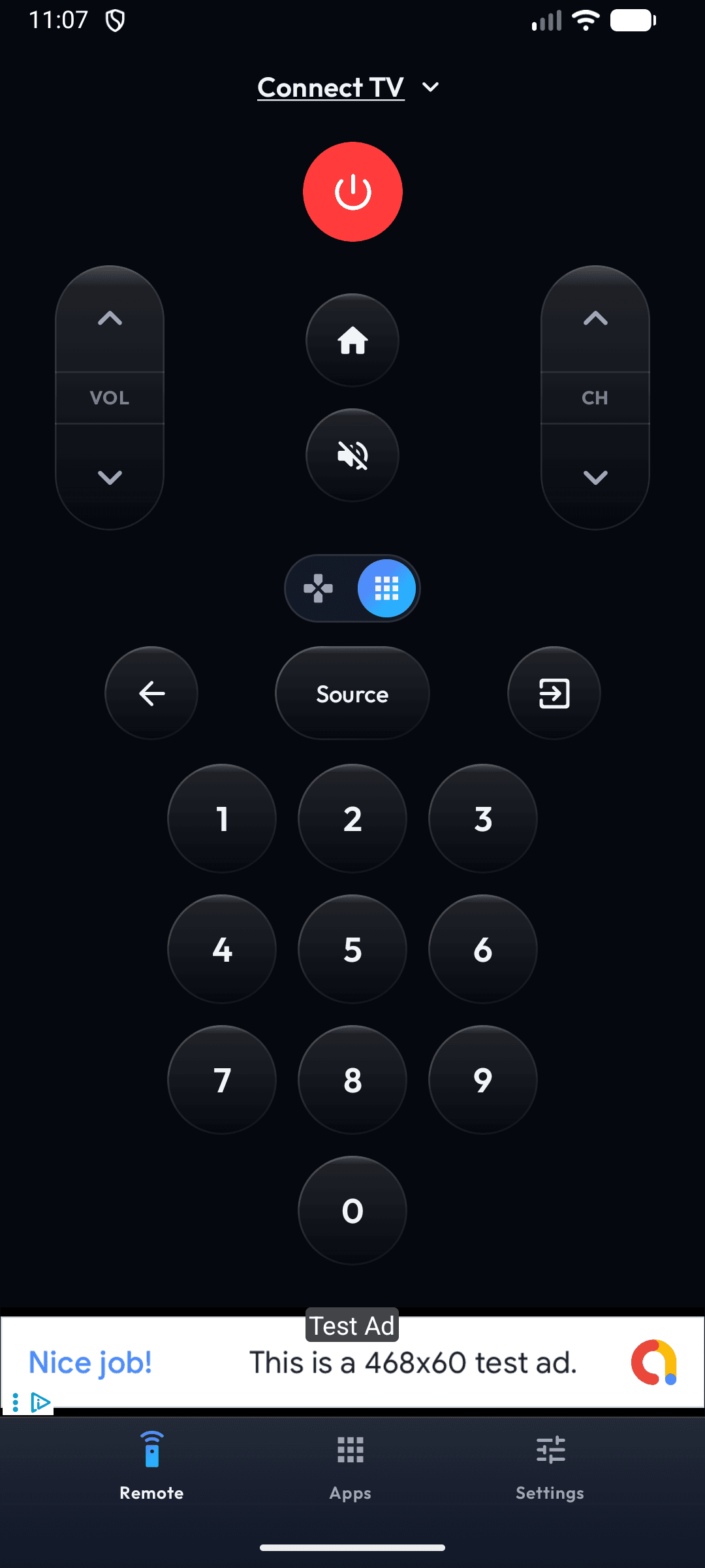 The Remofy number pad running on a phone — jump straight to a channel