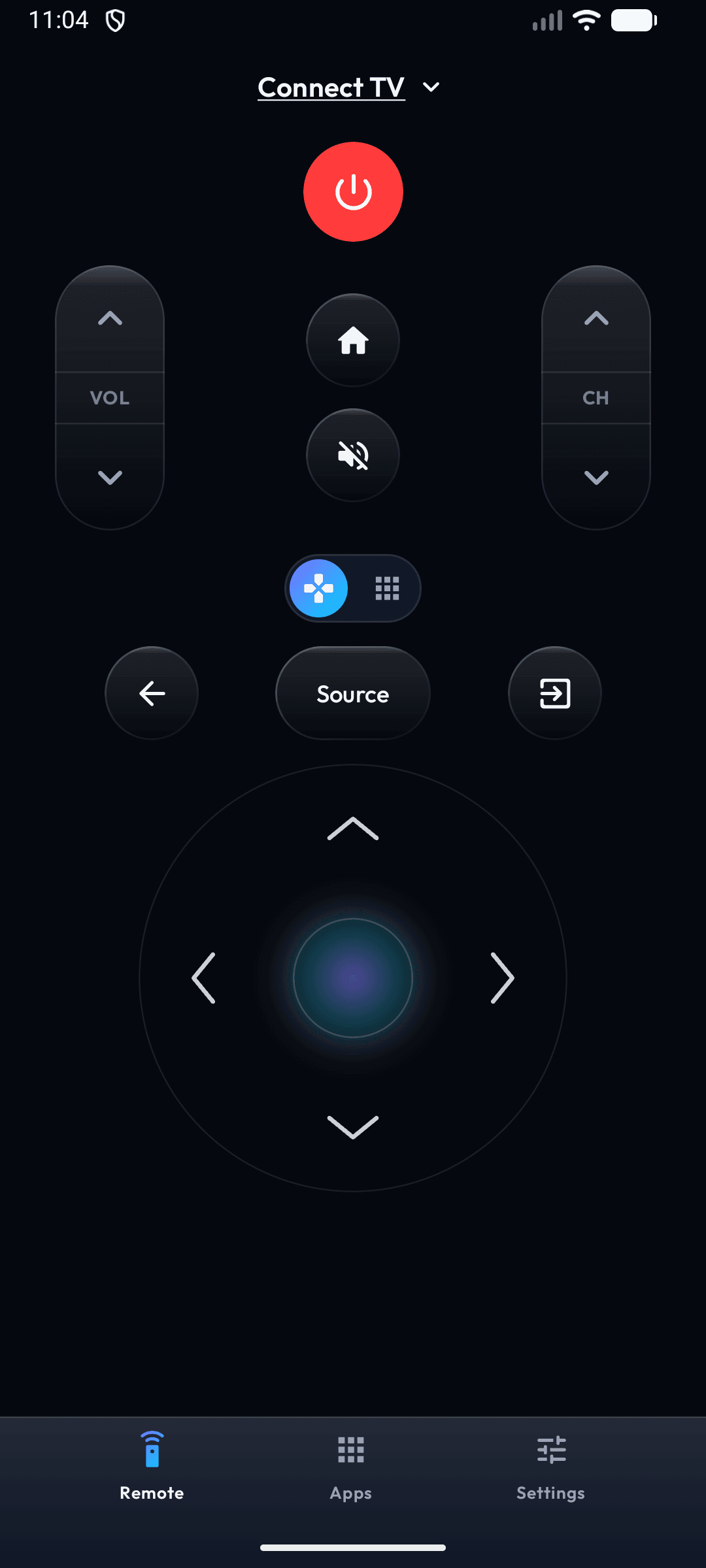 The Remofy remote running on a phone, connected to a TV over Wi-Fi